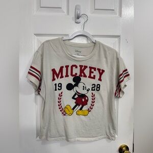 Disney Cream Mickey Graphic Tee with Red and Yellow Accents